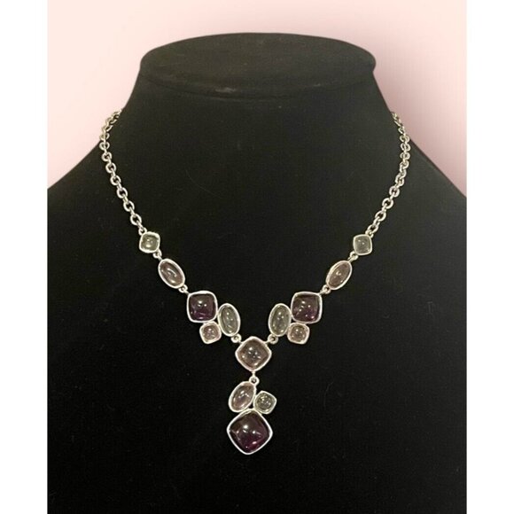NAPIER Purple Pastel GRIPOIX Resin Silver Tone Collar Statement Y Drop NECKLACE - Picture 6 of 6